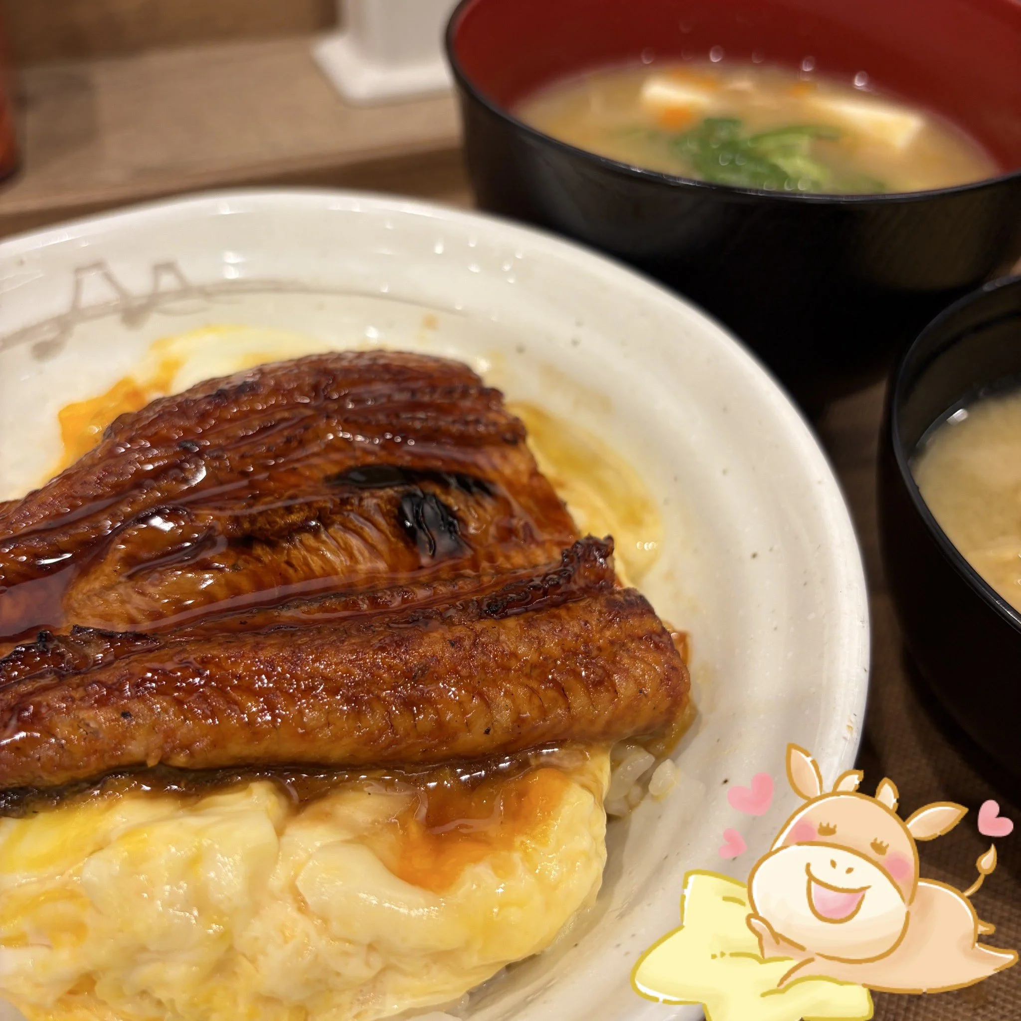 ふわたまうな丼と参鶏湯風スープの実食画像